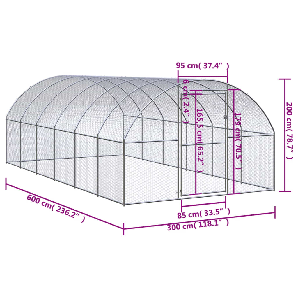 Kippenren 3x6x2 m gegalvaniseerd staal - AllerleiShop