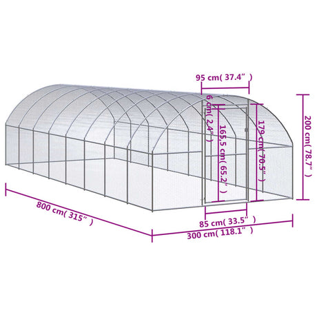 Kippenren 3x8x2 m gegalvaniseerd staal - AllerleiShop