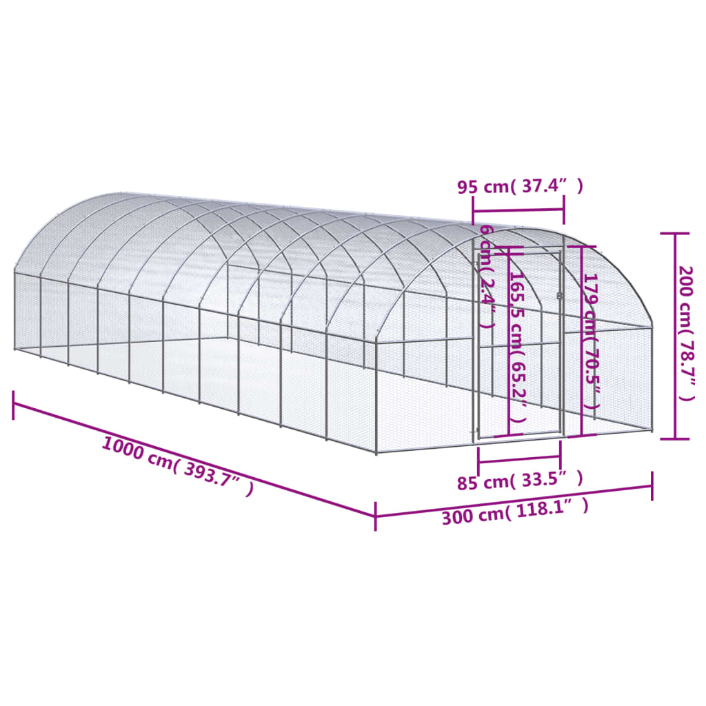 Kippenren 3x10x2 m gegalvaniseerd staal - AllerleiShop