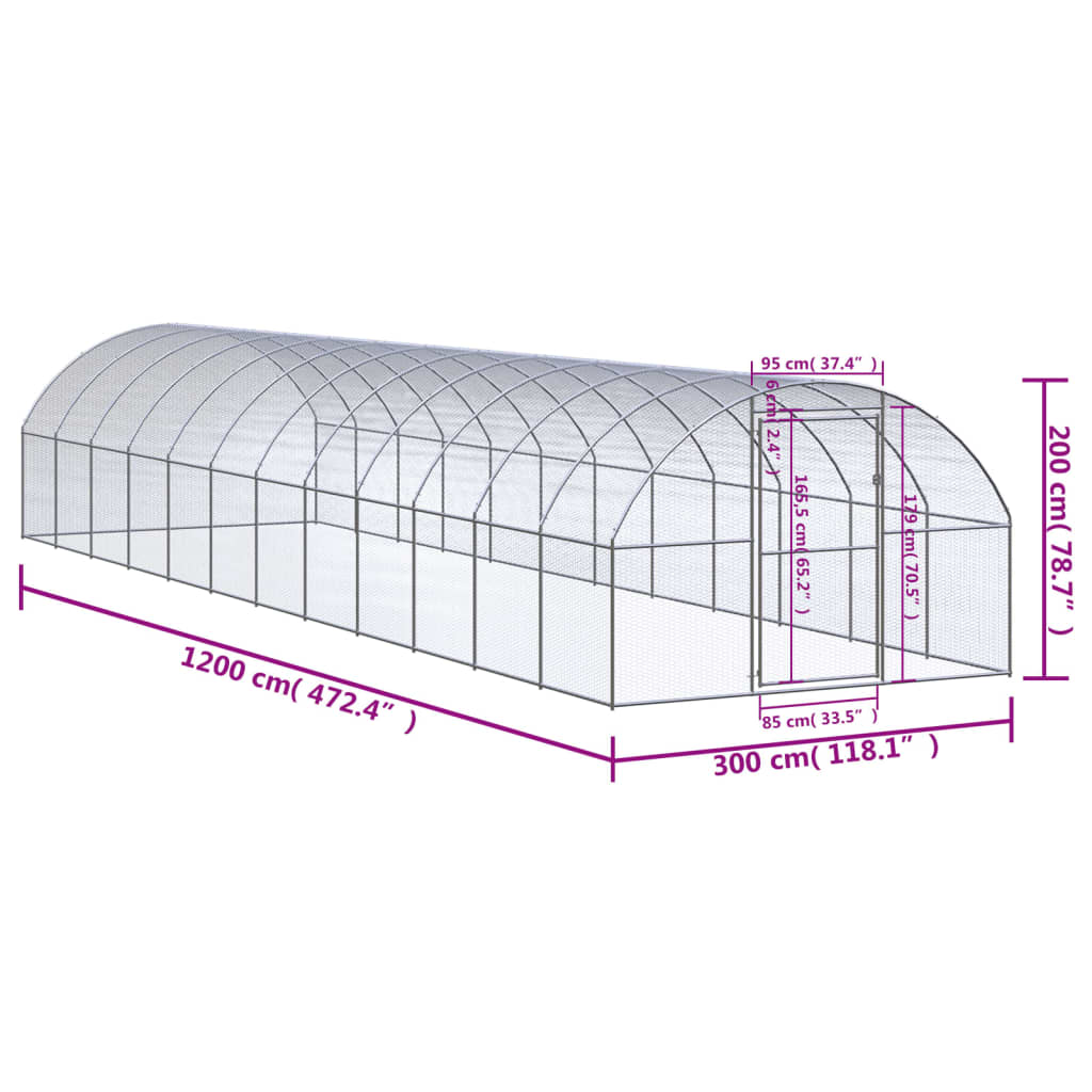 Kippenren 3x12x2 m gegalvaniseerd staal - AllerleiShop