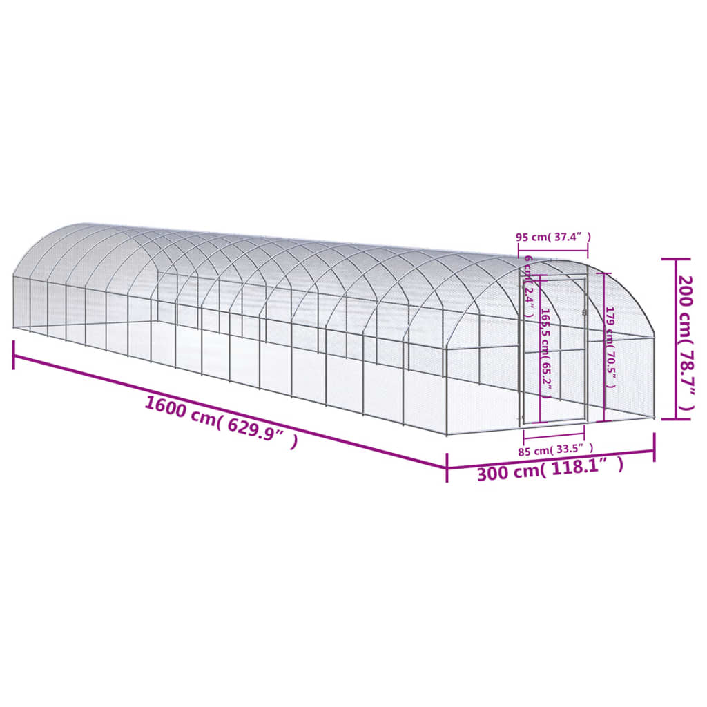 Kippenren 3x16x2 m gegalvaniseerd staal - AllerleiShop