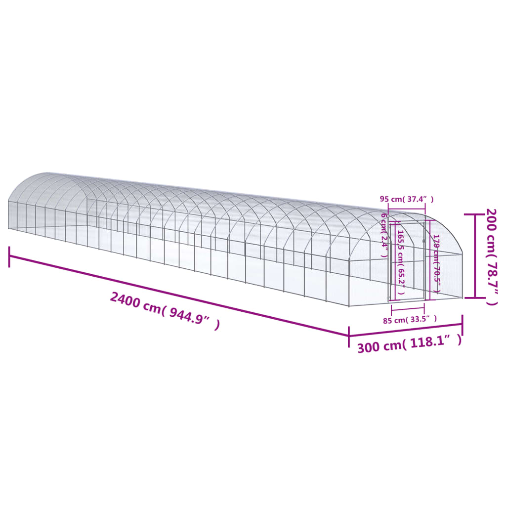 Kippenren 3x24x2 m gegalvaniseerd staal - AllerleiShop