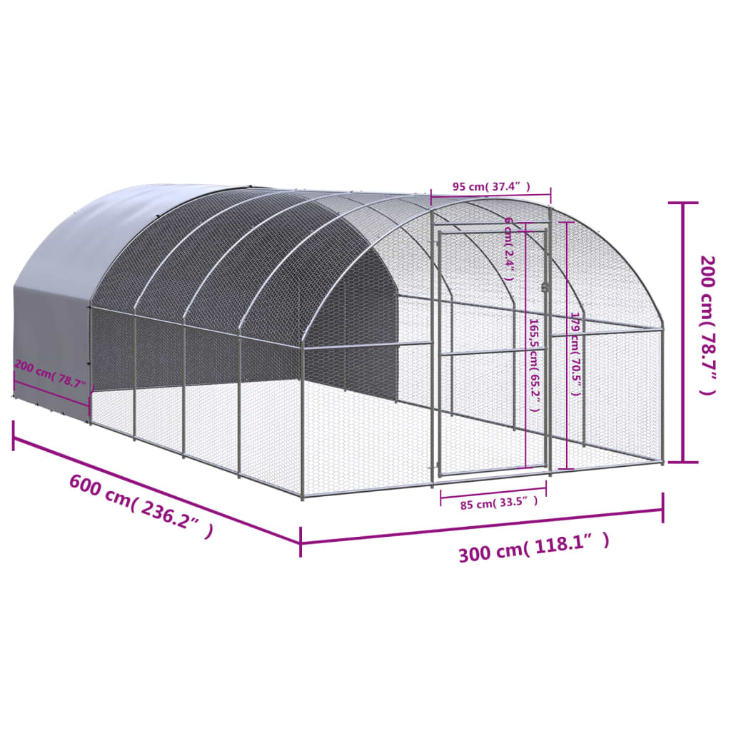 Kippenren 3x6x2 m gegalvaniseerd staal - AllerleiShop