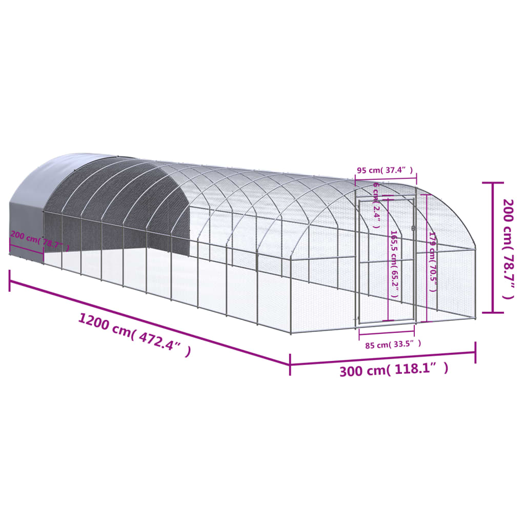 Kippenren 3x12x2 m gegalvaniseerd staal - AllerleiShop