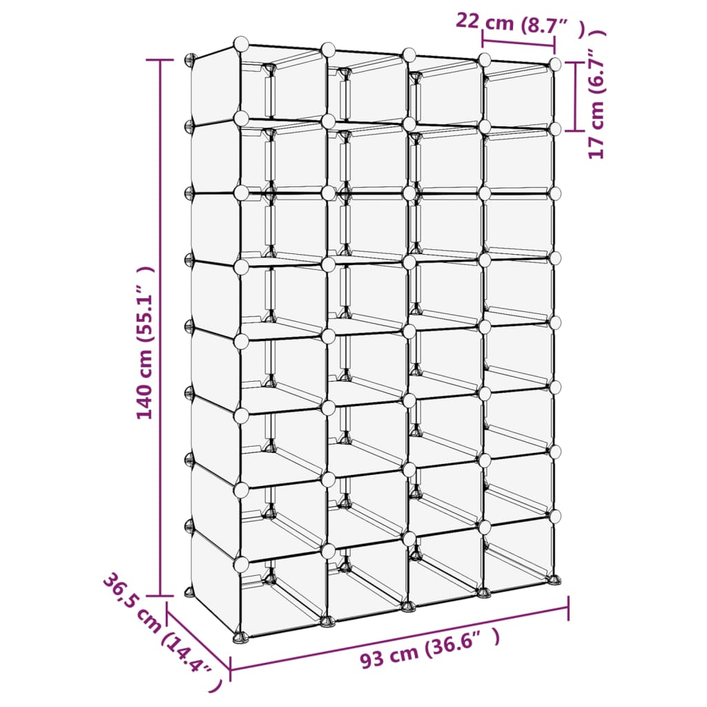 Schoenenrek 93x36,5x140 cm polypropeen transparant - AllerleiShop