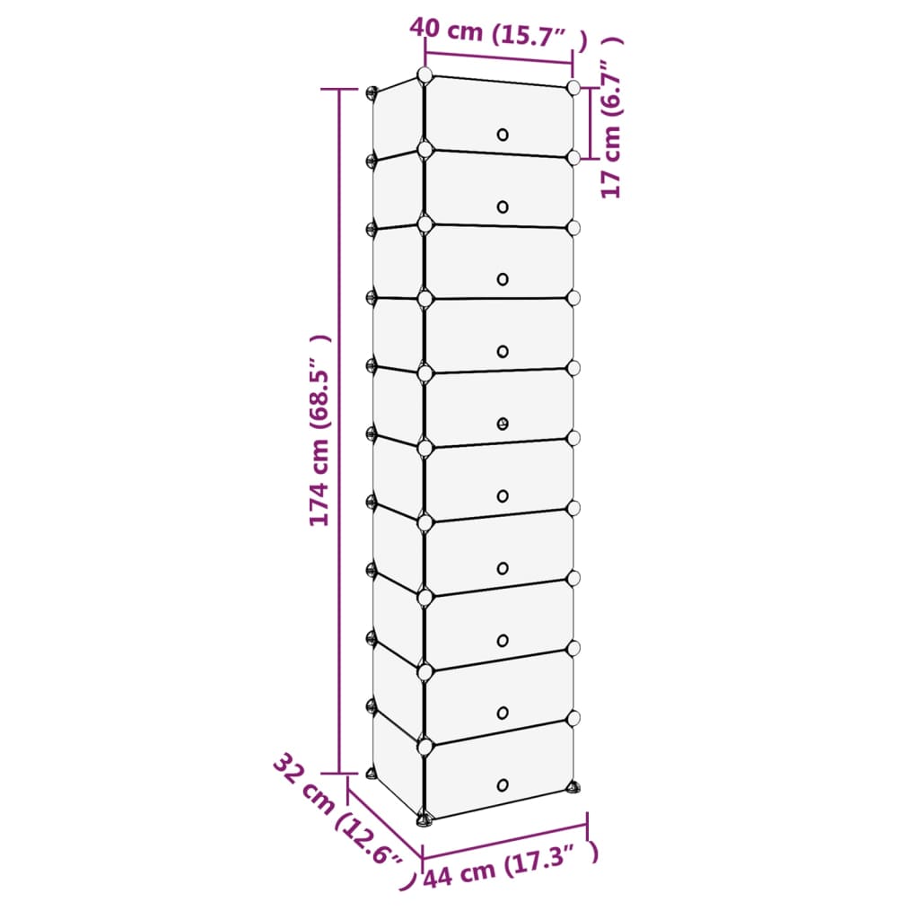 Schoenenrek 44x32x174 cm polypropeen zwart - AllerleiShop