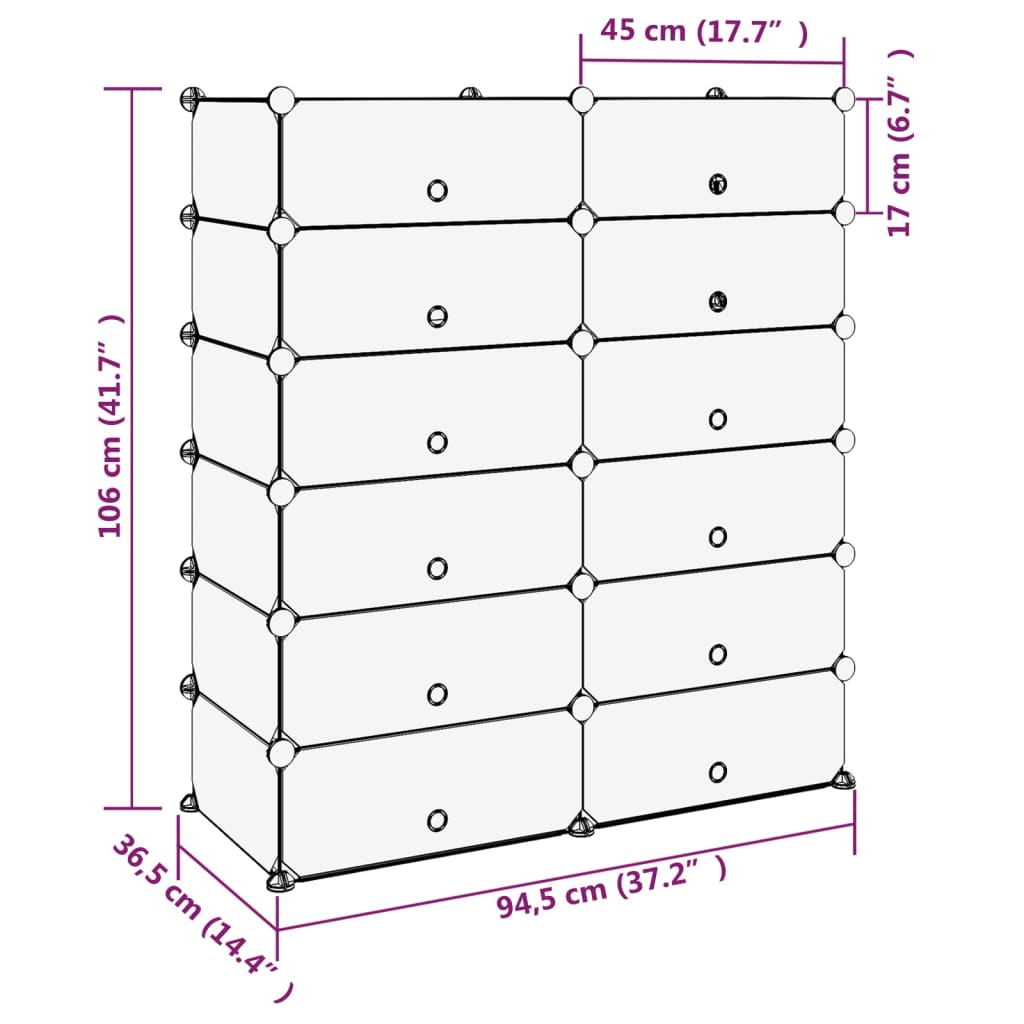 Schoenenrek 94,5x36,5x106 cm polypropeen transparant - AllerleiShop