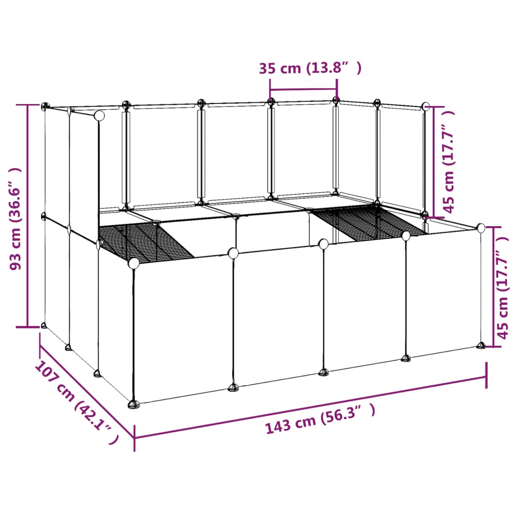 Dierenhok klein 143x107x93 polypropeen en staal zwart - AllerleiShop