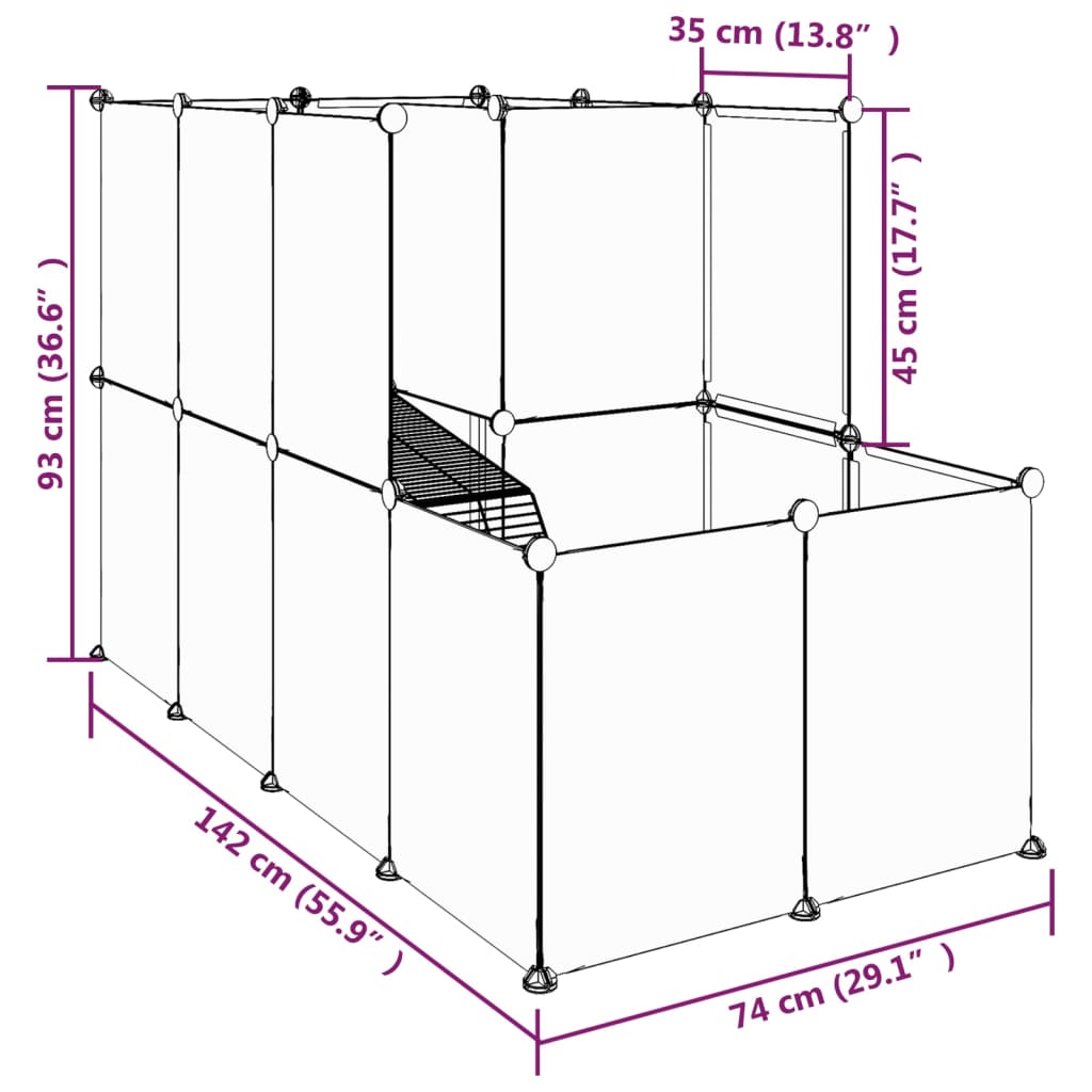 Dierenhok klein 142x74x93 cm polypropeen en staal zwart - AllerleiShop