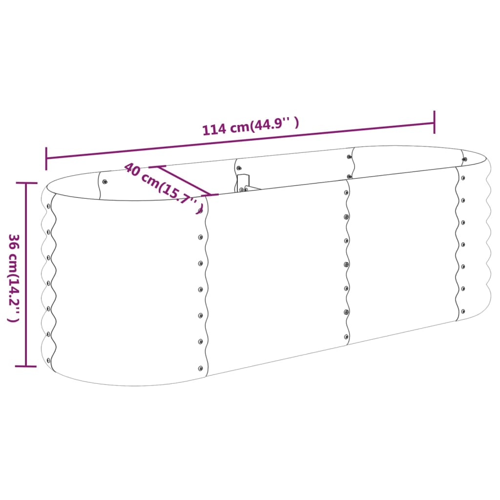 Plantenbak 114x40x36 cm gepoedercoat staal zilverkleurig