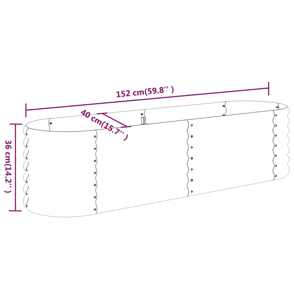 Plantenbak 152x40x36 cm gepoedercoat staal groen