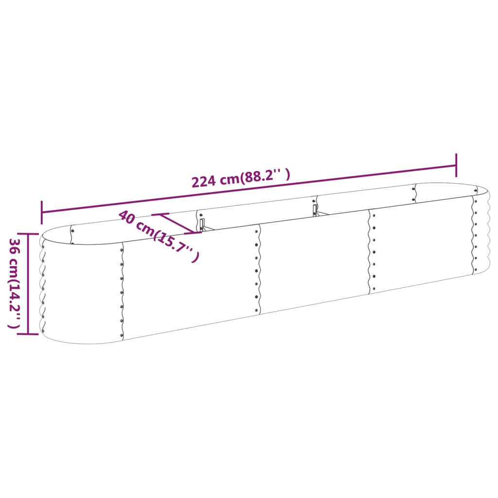 Plantenbak 224x40x36 cm gepoedercoat staal zilverkleurig