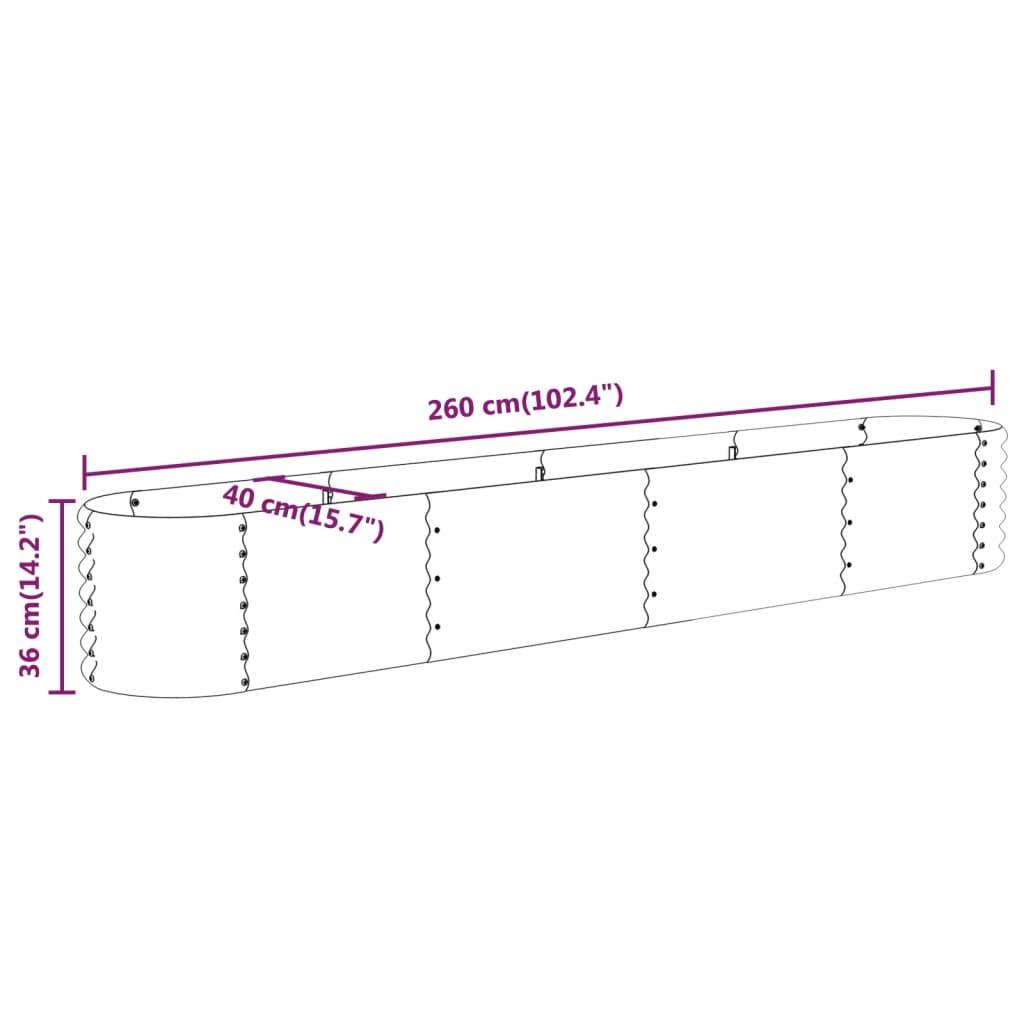 Plantenbak 260x40x36 cm gepoedercoat staal grijs