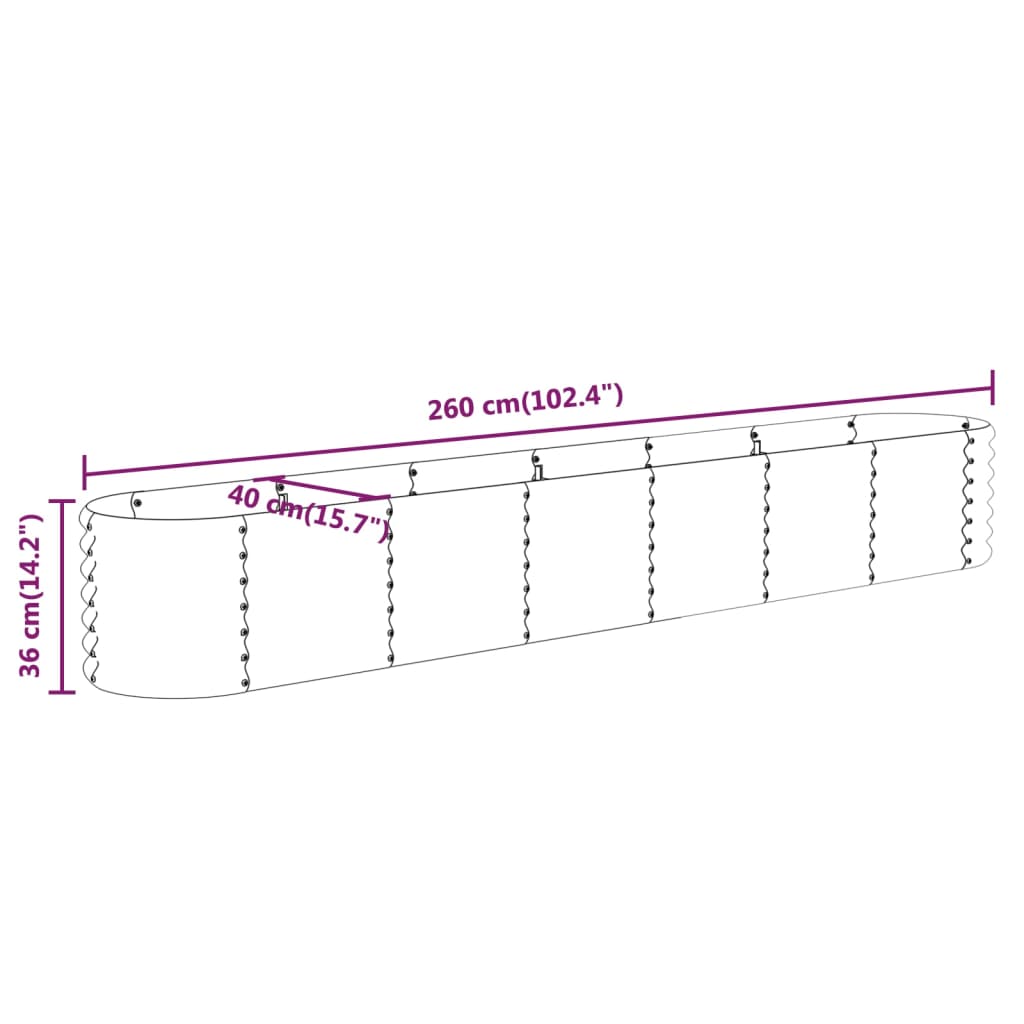 Plantenbak 260x40x36 cm gepoedercoat staal zilverkleurig