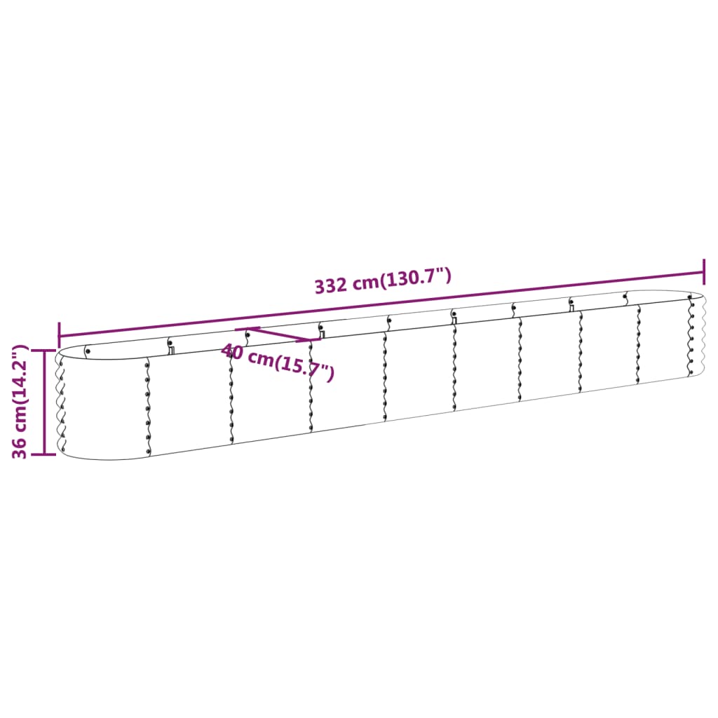 Plantenbak 332x40x36 cm gepoedercoat staal zilverkleurig