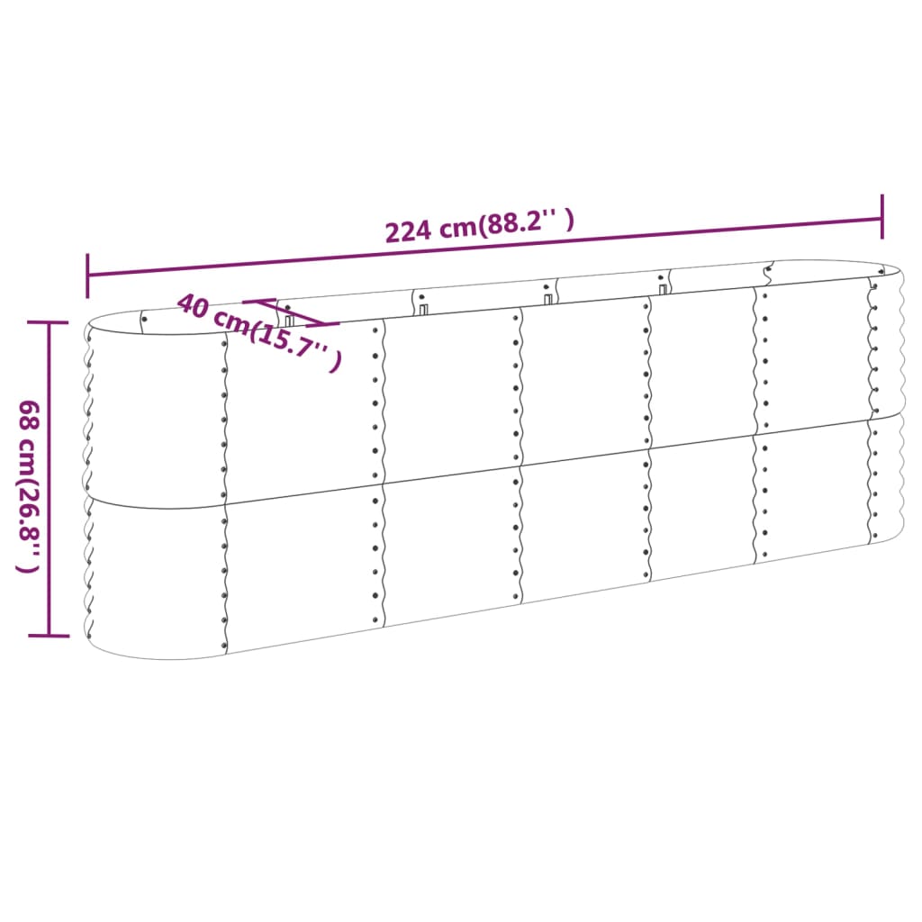 Plantenbak 224x40x68 cm gepoedercoat staal groen