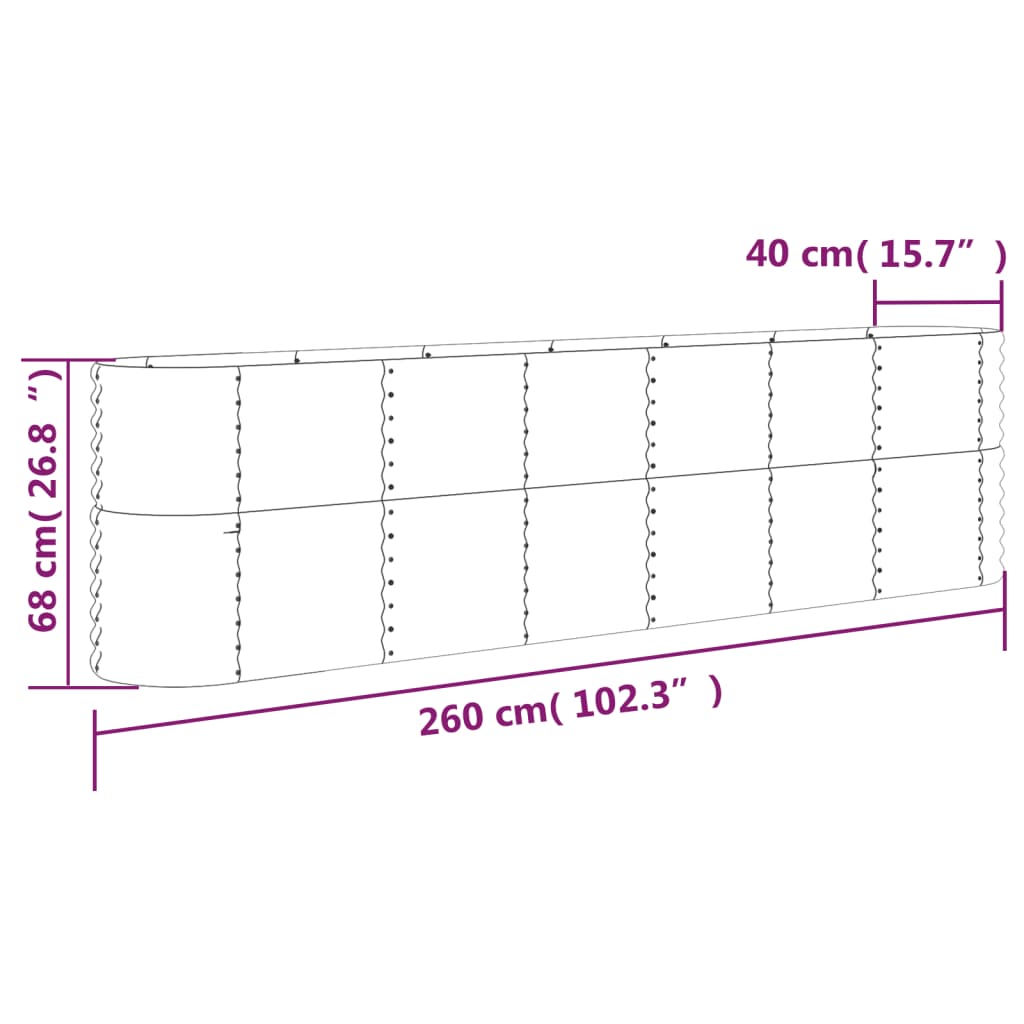 Plantenbak 260x40x68 cm gepoedercoat staal zilverkleurig