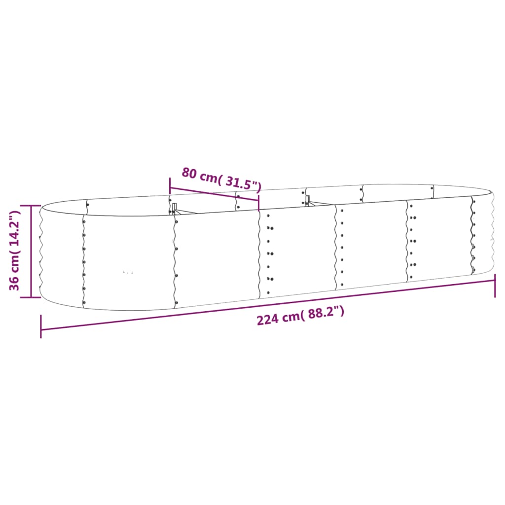 Plantenbak 224x80x36 cm gepoedercoat staal bruin