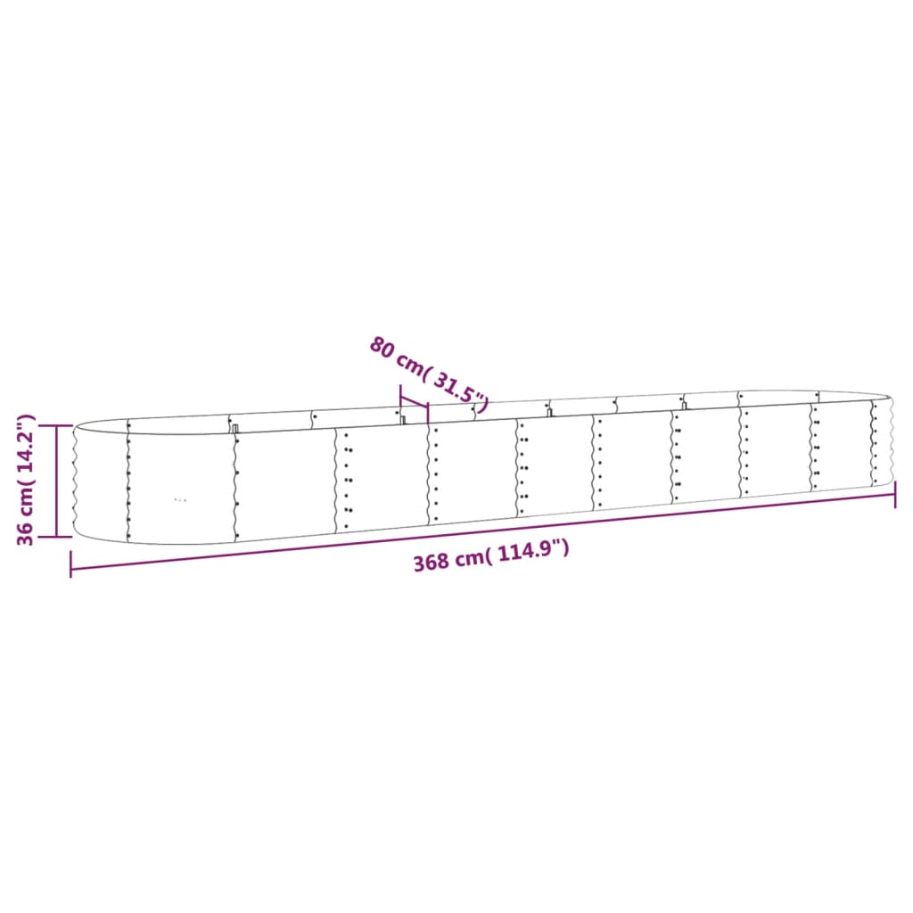 Plantenbak 368x80x36 cm gepoedercoat staal zilverkleurig