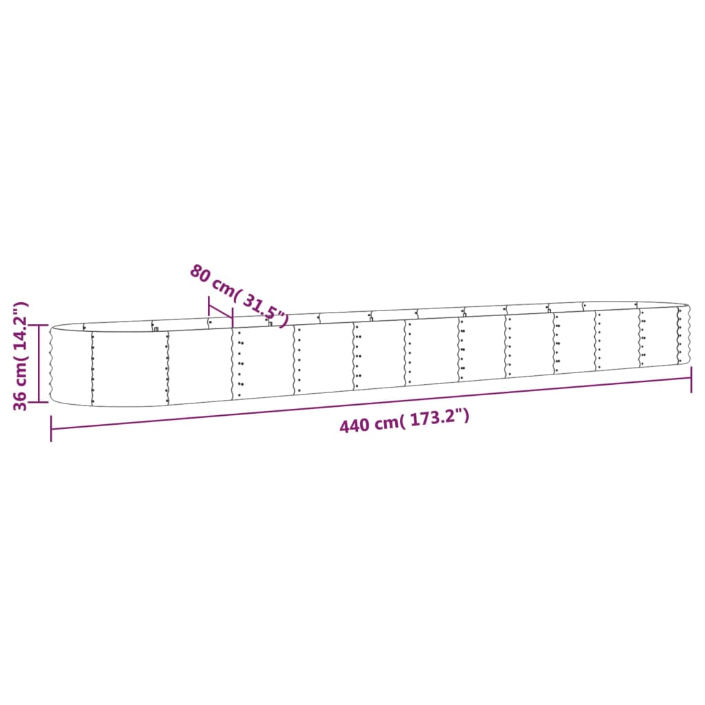 Plantenbak 440x80x36 cm gepoedercoat staal grijs