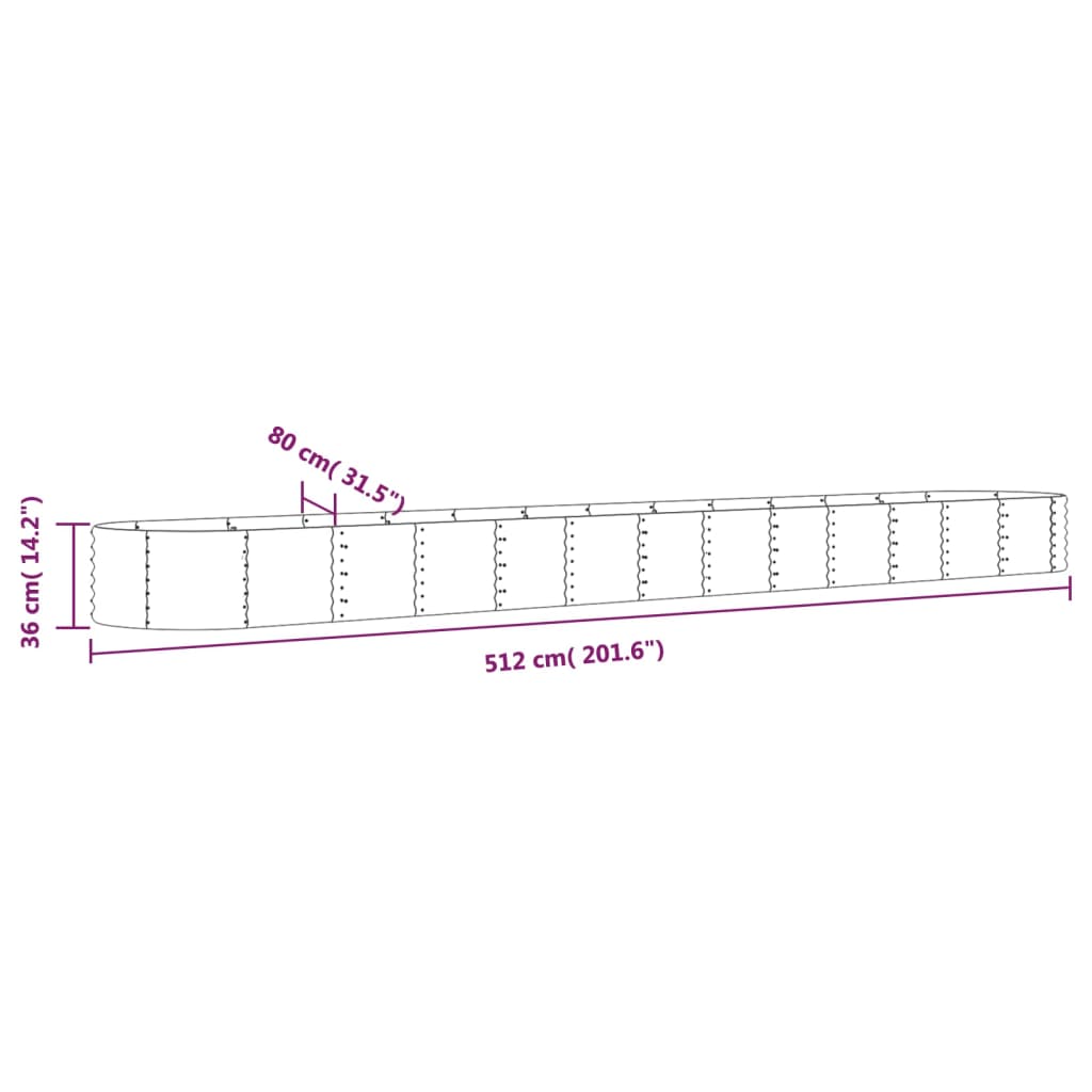 Plantenbak 512x80x36 cm gepoedercoat staal antracietkleurig