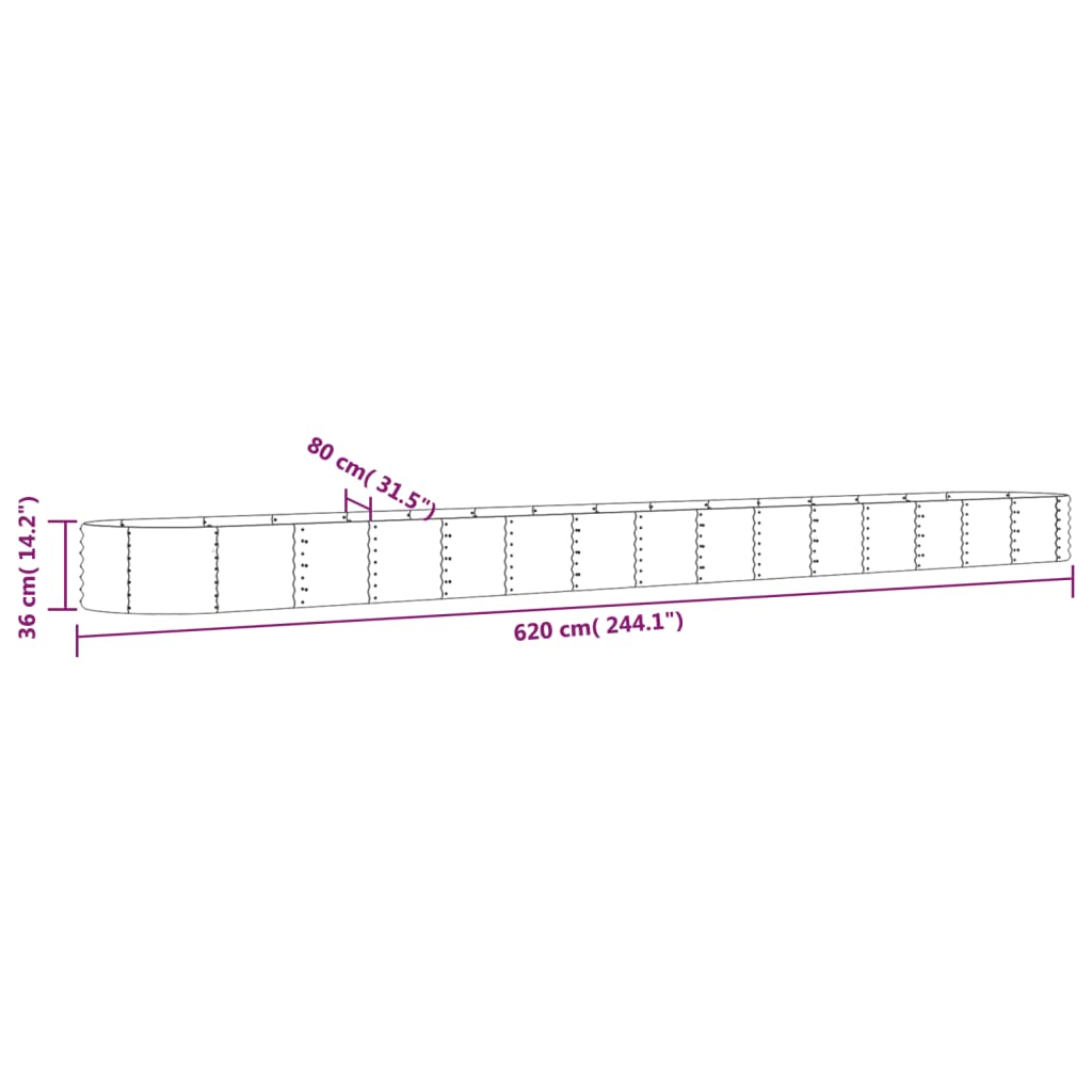 Plantenbak 620x80x36 cm gepoedercoat staal antracietkleurig