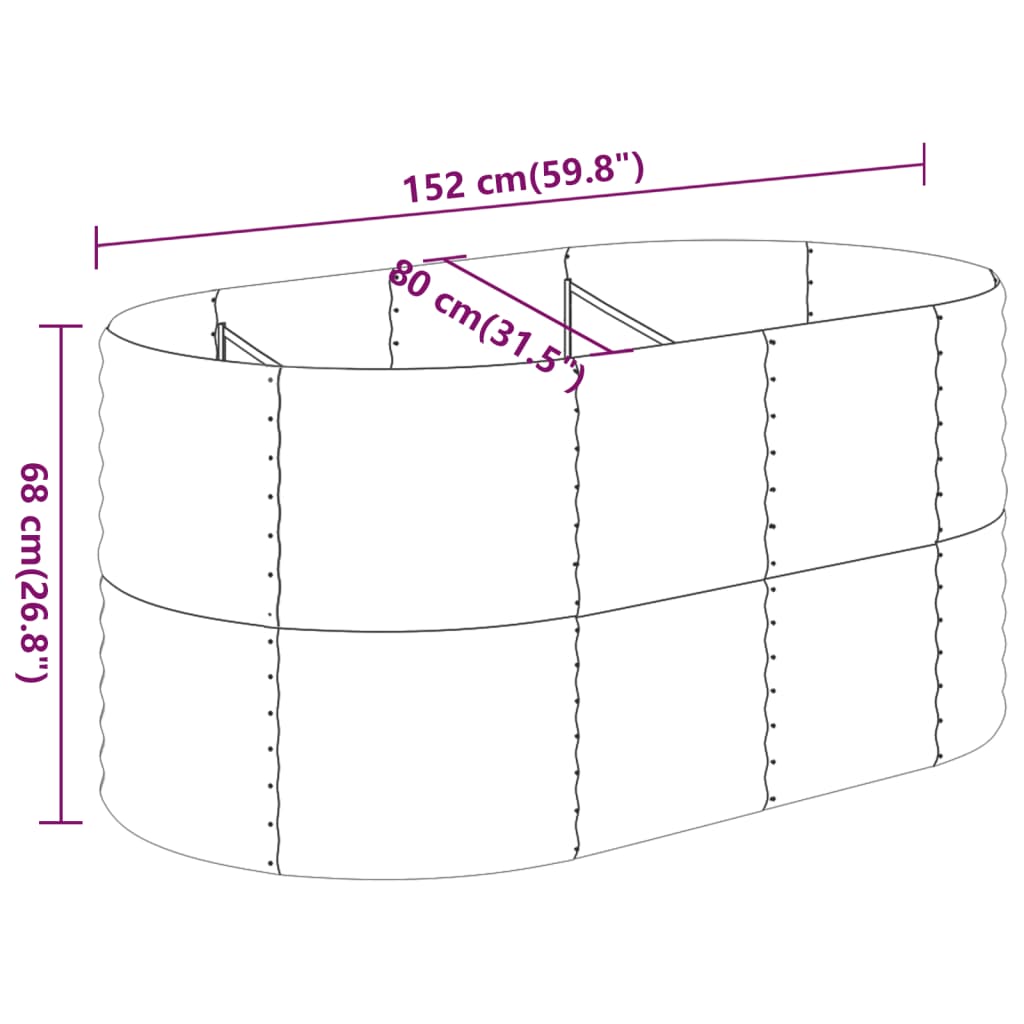 Plantenbak 152x80x68 cm gepoedercoat staal groen