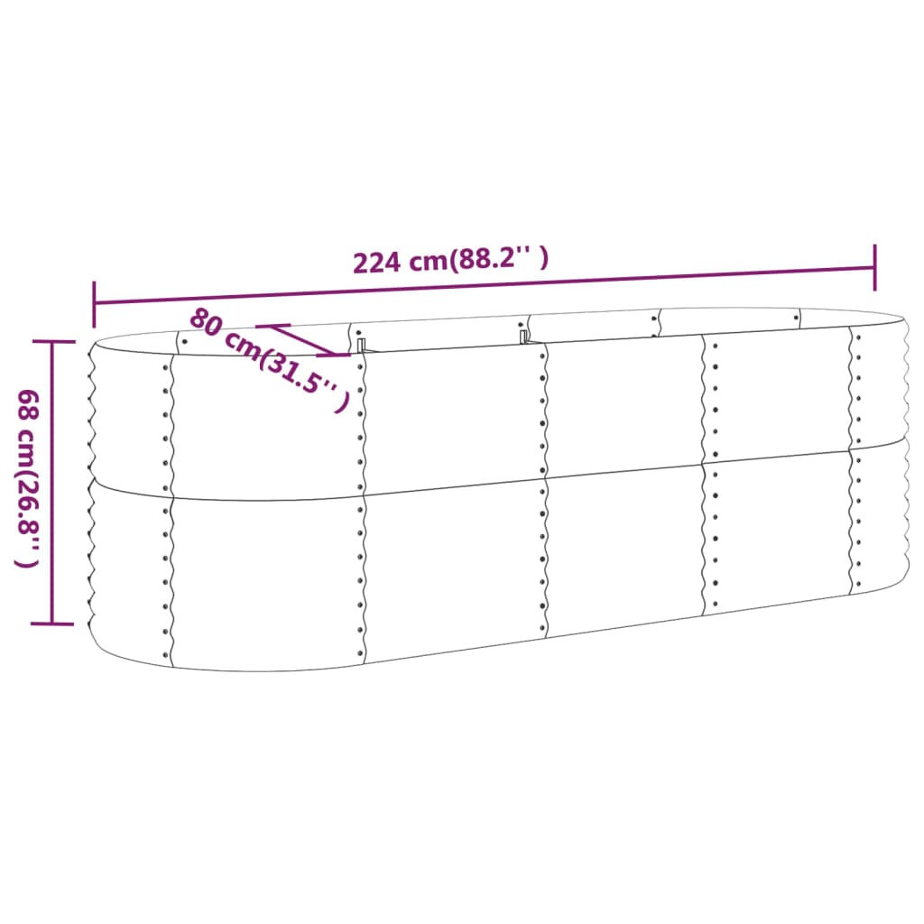 Plantenbak 224x80x68 cm gepoedercoat staal grijs