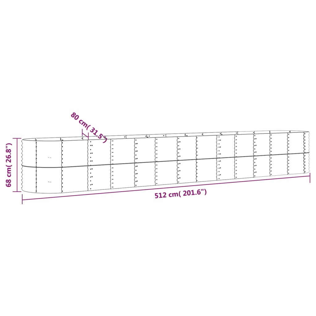 Plantenbak 512x80x68 cm gepoedercoat staal zilverkleurig