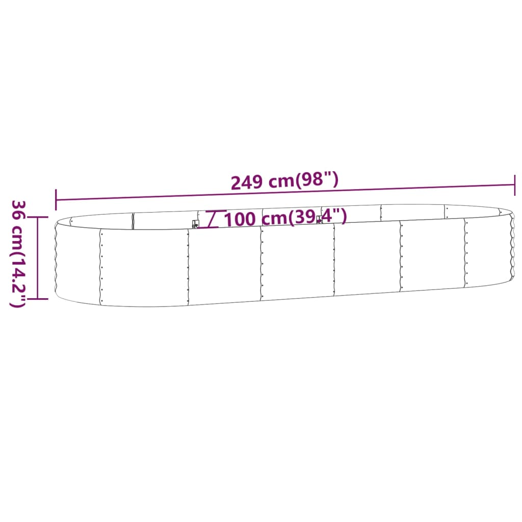 Plantenbak 249x100x36 cm gepoedercoat staal grijs