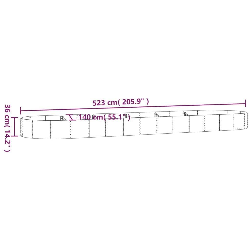 Plantenbak 523x140x36 cm gepoedercoat staal zilverkleurig