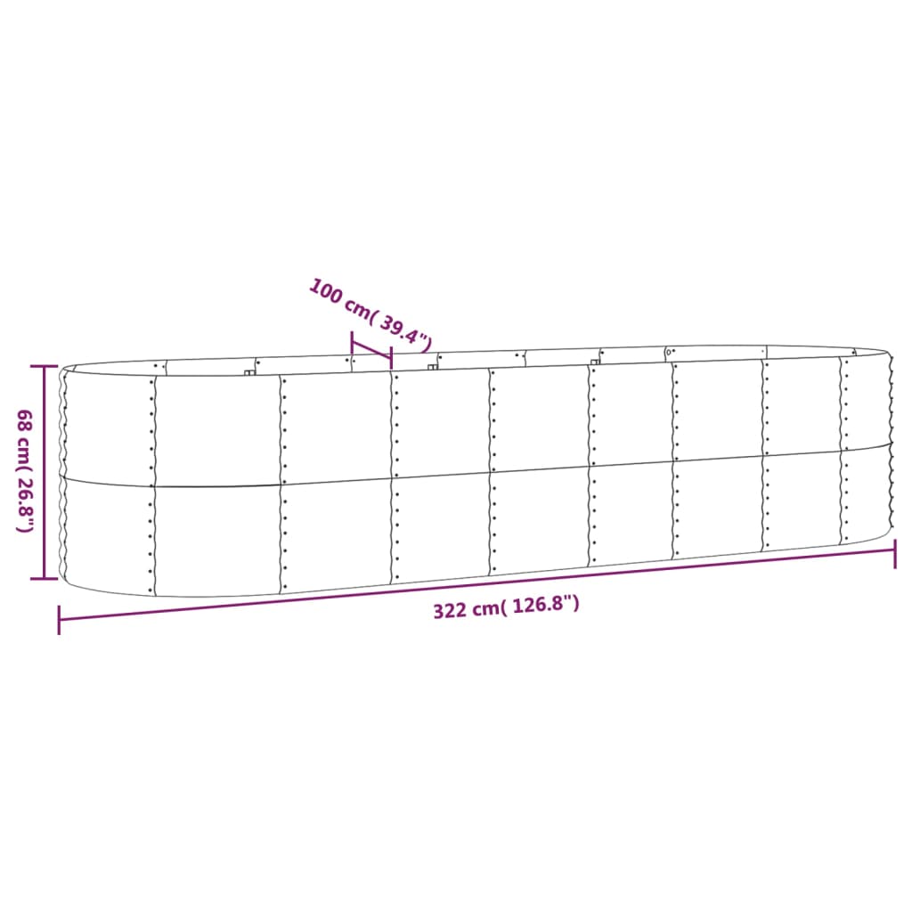 Plantenbak 322x100x68 cm gepoedercoat staal grijs