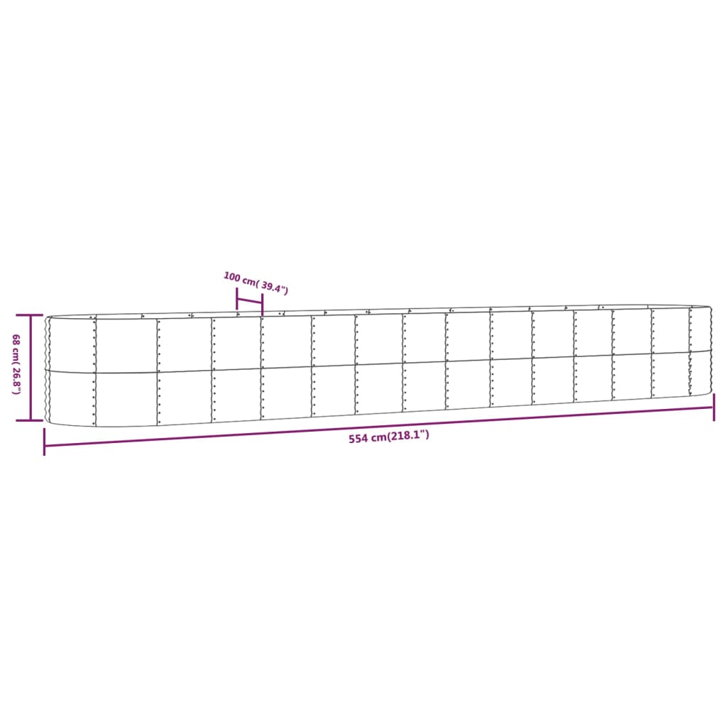 Plantenbak 554x100x68 cm gepoedercoat staal zilverkleurig