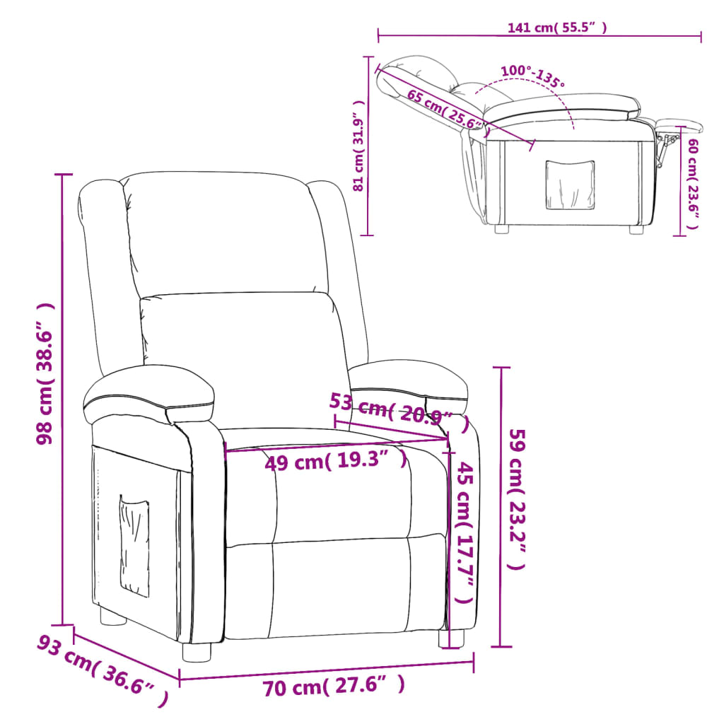 Fauteuil verstelbaar fluweel bruin