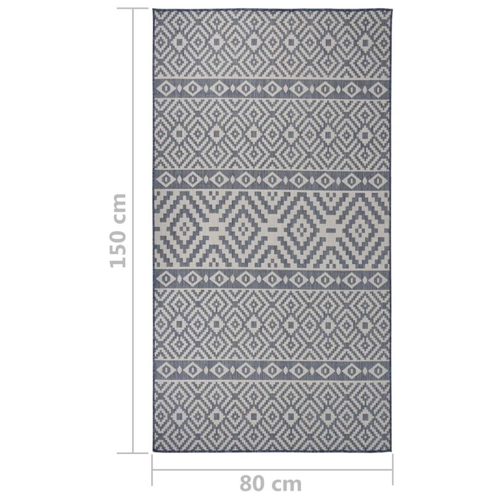 Buitenkleed met patroon platgeweven 80x150 cm blauw - AllerleiShop