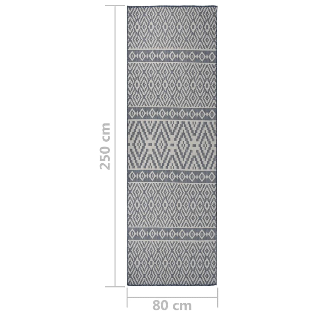 Buitenkleed met patroon platgeweven 80x250 cm blauw - AllerleiShop