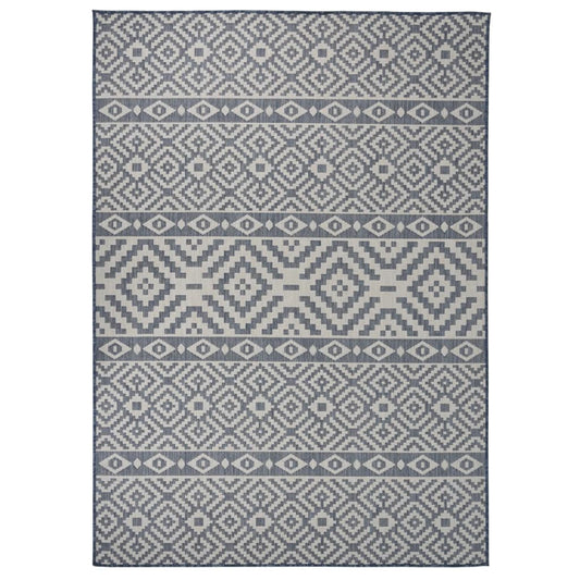 Buitenkleed met patroon platgeweven 120x170 cm blauw - AllerleiShop