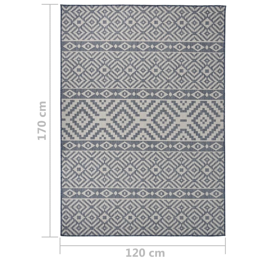 Buitenkleed met patroon platgeweven 120x170 cm blauw - AllerleiShop