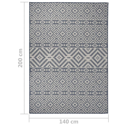 Buitenkleed met patroon platgeweven 140x200 cm blauw - AllerleiShop