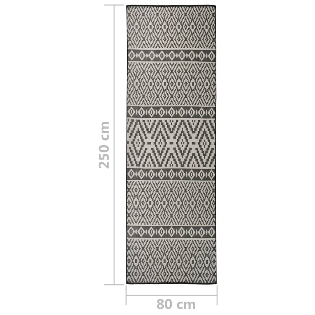 Buitenkleed met patroon platgeweven 80x250 cm zwart - AllerleiShop