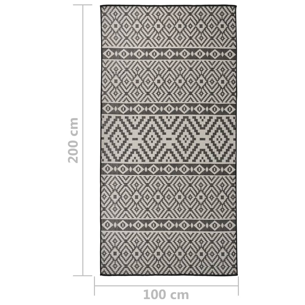 Buitenkleed met patroon platgeweven 100x200 cm zwart - AllerleiShop