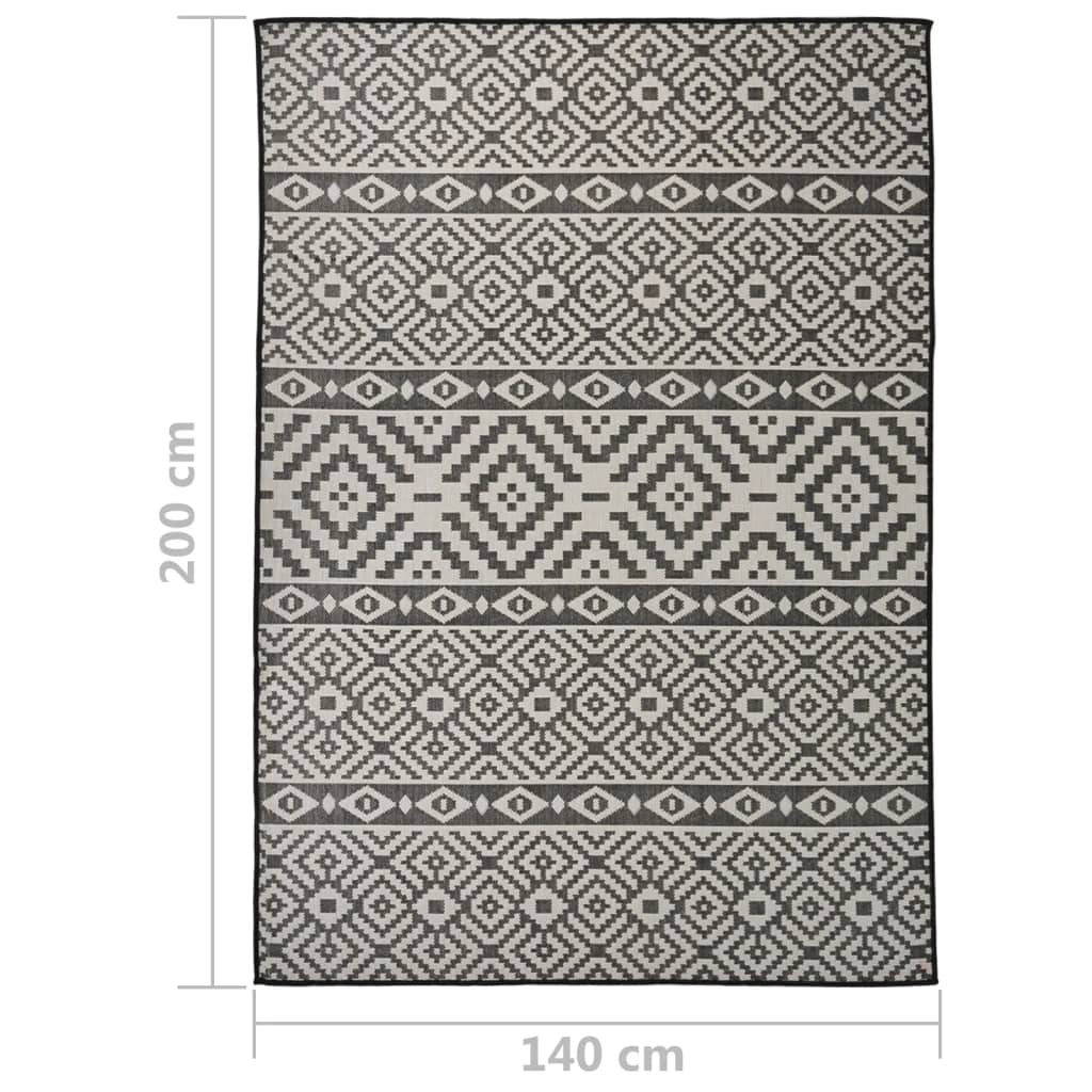 Buitenkleed met patroon platgeweven 140x200 cm zwart - AllerleiShop