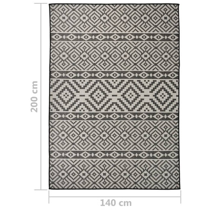 Buitenkleed met patroon platgeweven 140x200 cm zwart - AllerleiShop