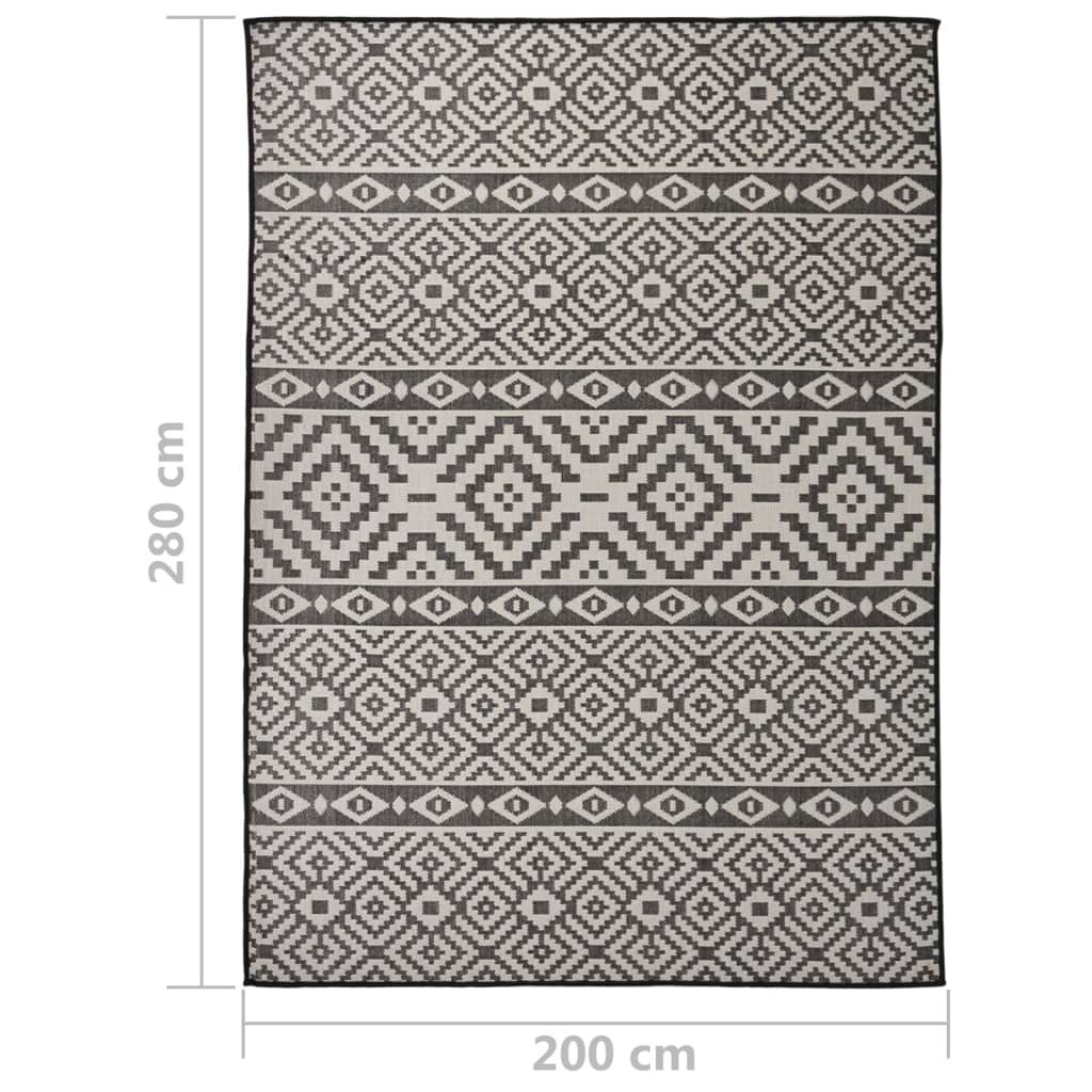 Buitenkleed met patroon platgeweven 200x280 cm zwart - AllerleiShop