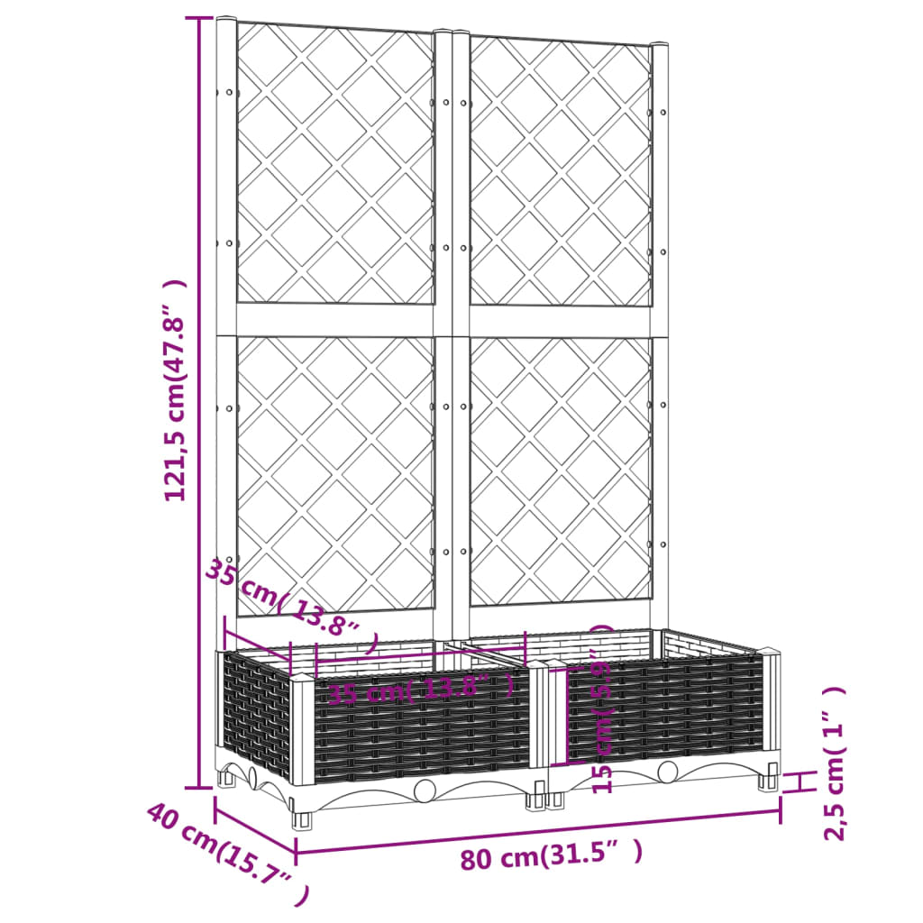 Plantenbak met latwerk 80x40x121,5 cm polypropeen donkergrijs