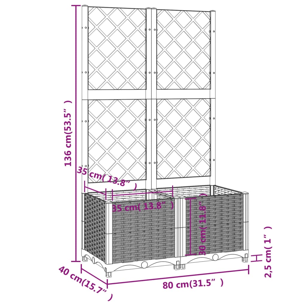 Plantenbak met latwerk 80x40x136 cm polypropeen donkergrijs