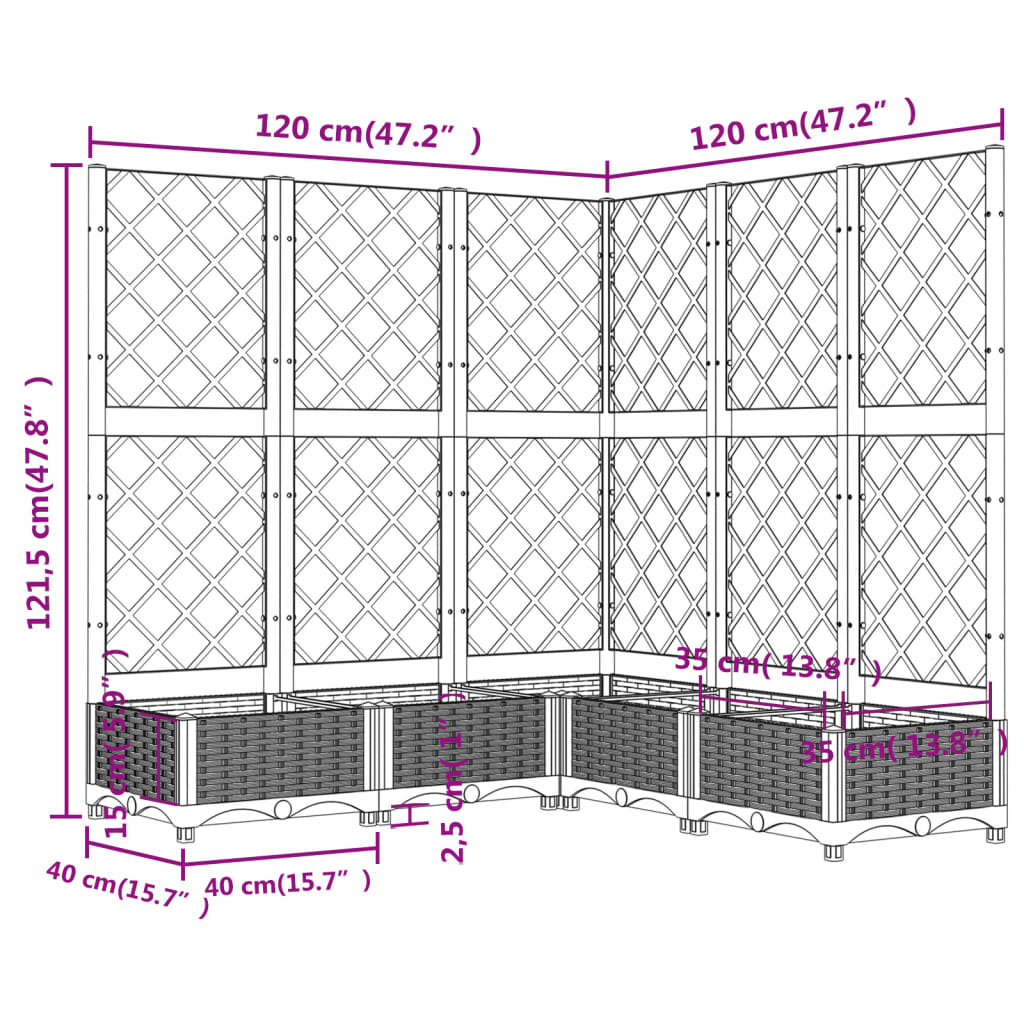 Plantenbak met latwerk 120x120x121,5 cm polypropeen donkergrijs