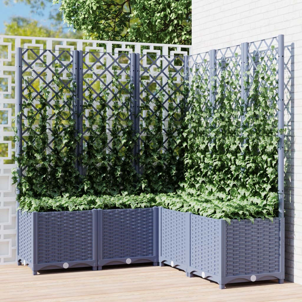 Plantenbak met latwerk 120x120x136 cm polypropeen donkergrijs