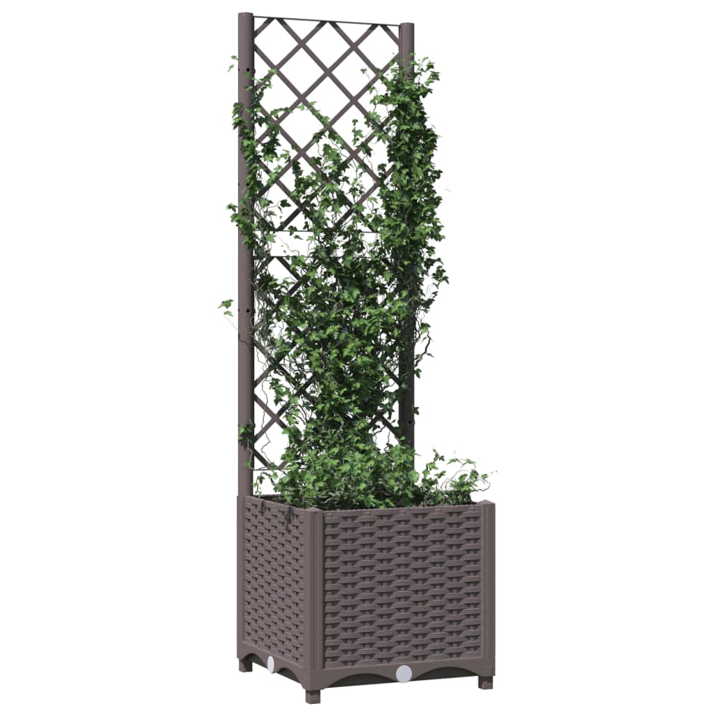 Plantenbak met latwerk 40x40x136 cm polypropeen bruin