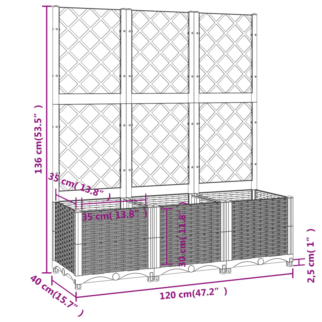 Plantenbak met latwerk 120x40x136 cm polypropeen bruin